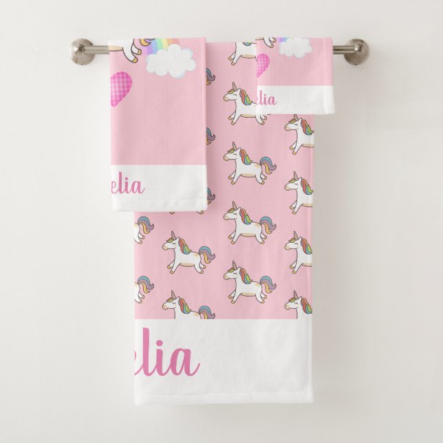 Mädchen Niedlich rosa Einhorn Muster Kinder Badhandtuch Set (Insitu)
