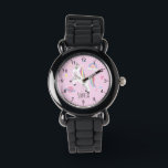 Mädchen Niedlich rosa Einhorn Regenbogen & Name Ki Armbanduhr<br><div class="desc">Diese niedliche und moderne Kinderuhr verfügt über einen einzigartigen Cartoon mit Regenbogen, Herz, Planet, Sternen und einer Krone und kann mit Ihrem Mädchennamen personalisiert werden. Mit klaren, leicht lesbaren Zahlen ist diese "erste" Uhr ideal für Kinder oder Kleinkinder, die gerade erst mit dem Lernen beginnen. Das perfekte pink magische Design...</div>