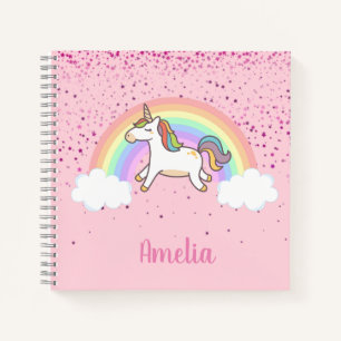Mädchen Niedlich Rosa Einhorn Regenbogen Personali Notizbuch