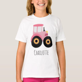Mädchen Niedlich rosa Farm Traktor Cartoon T-Shirt