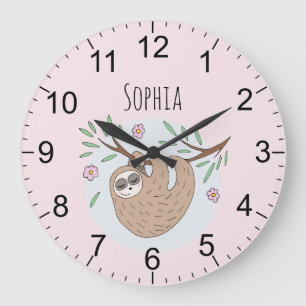 Mädchen Niedlich rosa Schlafsessel und Namenskind Große Wanduhr