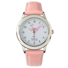 Mädchen Niedlich rosa tropische Flamingo Kinder Armbanduhr