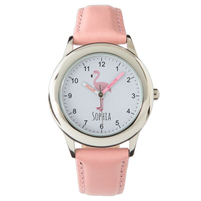 Mädchen Niedlich rosa tropische Flamingo Kinder Armbanduhr (Vorderseite)
