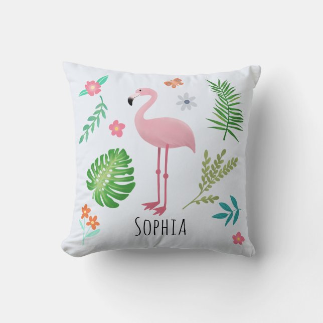 Mädchen Niedlich rosa Tropisches Flamingo & Blume  Kissen (Vorderseite)