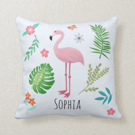 Mädchen Niedlich rosa Tropisches Flamingo & Blume  Kissen