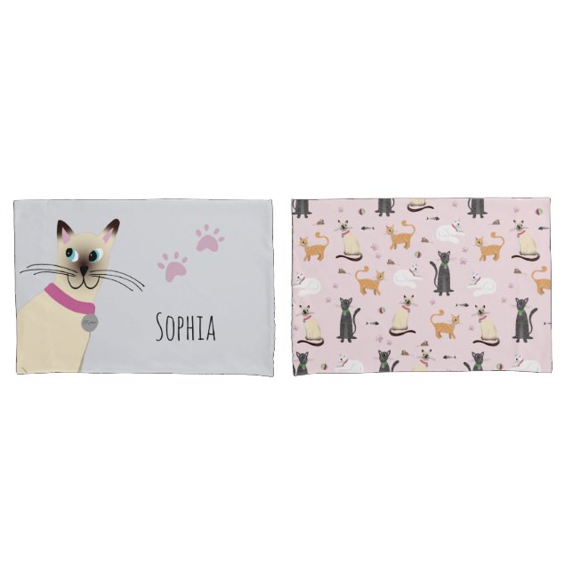 Mädchen Niedlich Siam Katzenpaw Prints Name Kinder Kissenbezug (Vorderseite-Set)