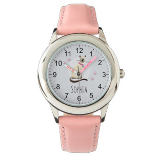Mädchen Niedlich Siamese Katze Cartoon & Name Kin Armbanduhr