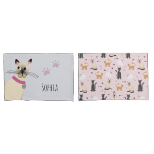 Mädchen Niedlich Siamese Katzenpfade Prints Name  Kissenbezug