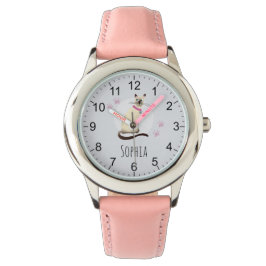 Mädchen Niedlich Siamesen Katze Cartoon & Name Kin Armbanduhr