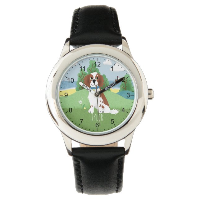 Mädchen Niedlich Springer Spaniel Hund mit Namen K Armbanduhr (Vorderseite)