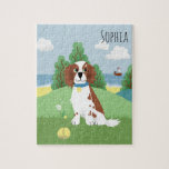 Mädchen Niedlich Springer Spanischer Hund Cartoon<br><div class="desc">Dieses niedliche und moderne Puzzle-Design verfügt über einen zauberhaften Spaniel Hund-Cartoon mit Ozean und Strand,  Hügeln und blauem Himmel und kann mit Ihrem Mädchennamen personalisiert sein. Das perfekte niedliche und skurrile Geschenk für jeden Spaniel Liebhaber!</div>