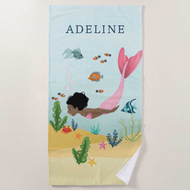 Mädchen Niedlich und magisch rosa Afro Meerjungfra Strandtuch (Vorderseite)