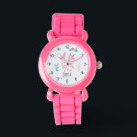 Mädchen Niedlich und schwindlig rosa Axolotl Kinde Armbanduhr<br><div class="desc">Diese niedliche Kinderuhr zeigt eine axolotale Abbildung mit Blume,  Pflanze und Wellen und Platz,  um den Mädchennamen hinzuzufügen. Das perfekte skurrile und einzigartige Geschenk für ein salamander liebendes Kind!</div>