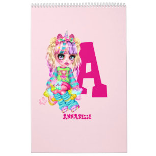 Mädchen Niedlich Unicorn Personalisiert Monogramm Kalender