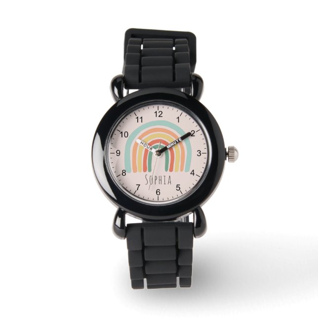 Mädchen Niedlich & Whimsical Boho Rainbow Kids Armbanduhr (Vorderseite)
