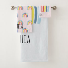 Mädchen Niedlich Whimsical Rainbow Cartoon Name Ki Badhandtuch Set