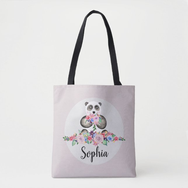 Mädchen Niedliche Aquarellfarben Blume Panda Bären Tasche (Vorderseite)