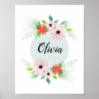 Mädchen Niedliche Aquarellfarben Blume und Name