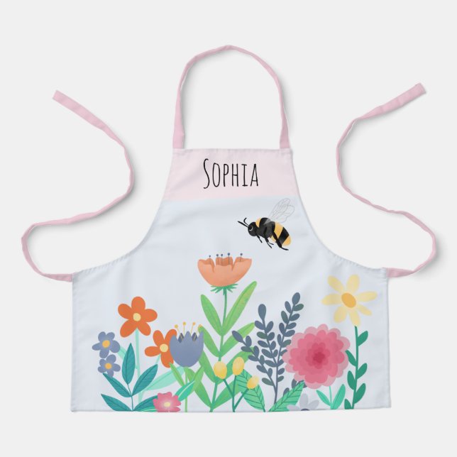 Mädchen Niedliche Biene und Blume mit Namen Kinder Schürze (Vorderseite)