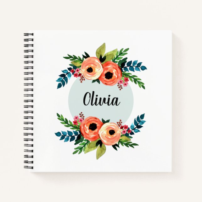Mädchen Niedliche Blume mit Blumenwasser und Name  Notizbuch (Vorderseite)