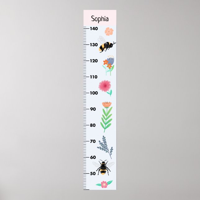 Mädchen Niedliche Blume und BienenCM-Wachstumsdiag Poster (Vorne)