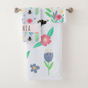 Mädchen Niedliche Botanische Biene und Blume Kind Badhandtuch Set