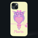 Mädchen niedliche Eule lila gelber Name Pad Gehäus Case-Mate iPhone Hülle<br><div class="desc">Helfen Sie,  Ihr Pad zu schützen,  mit diesem hübschen Mädels Eulenpuffer in Rosa und Gelb. Personalisieren Sie Ihre Kinder mit Ihrem Namen. Exklusiv von Sarah Trett entworfen. www.sarahtrett.com</div>