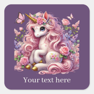 Mädchen niedliche Fantasie Einhorn fügen Text Quadratischer Aufkleber