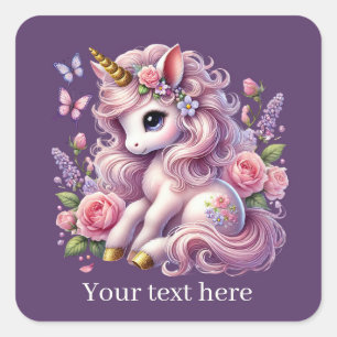 Mädchen niedliche Fantasie Einhorn fügen Text Quadratischer Aufkleber