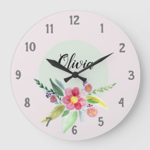 Mädchen Niedliche Frühlingsbotanische Blume und  Große Wanduhr