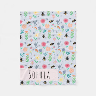 Mädchen Niedliche Hummel Bee Summer Pattern Name  Fleecedecke