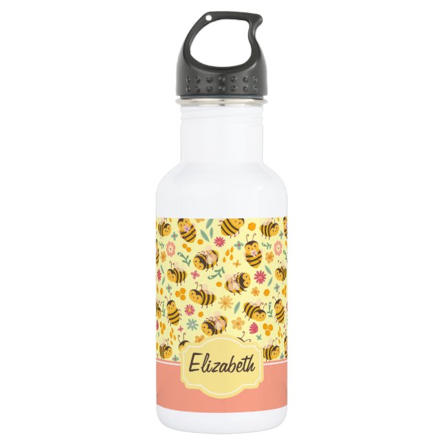 Mädchen Niedliche Hummelkugel Frühlingsblumenmuste Edelstahlflasche (Vorderseite)
