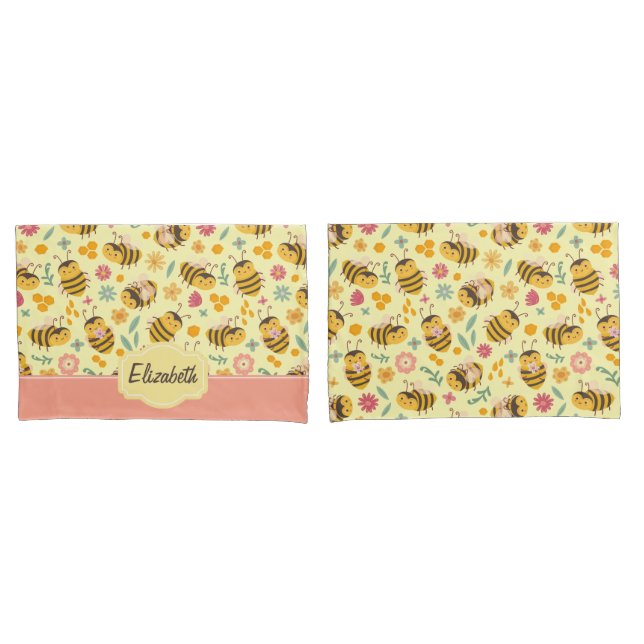 Mädchen Niedliche Hummelkugel Frühlingsblumenmuste Kissenbezug (Vorderseite-Set)