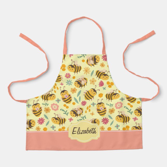 Mädchen Niedliche Hummelkugel Frühlingsblumenmuste Schürze (Vorderseite)