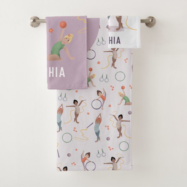 Mädchen Niedliche Lila Gymnastik Monogramm Kinder Badhandtuch Set (Insitu)