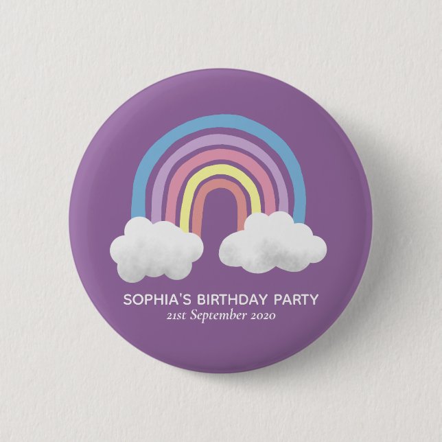 Mädchen Niedliche Lila Regenbogen Geburtstagsparty Button (Vorderseite)
