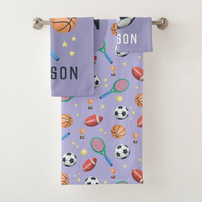 Mädchen Niedliche Lila Sportfußball Muster Kinder Badhandtuch Set (Insitu)