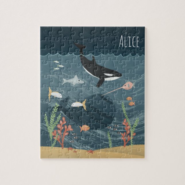 Mädchen Niedliche Nacht Meer & Whimsical Orca Kind (Vertikal)