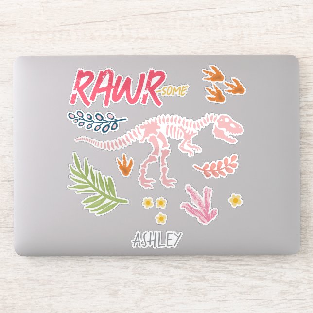 Mädchen Niedliche roh-einige rosa Dinosaurier Kind Aufkleber (Computer)