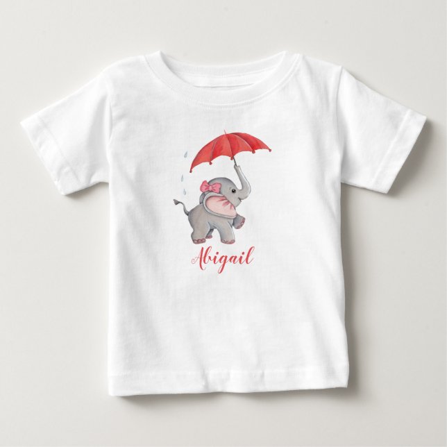 Mädchen Niedliche Wasserfarbe Elefant Individuelle Baby T-shirt (Vorderseite)