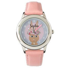 Mädchen Niedliche Wasserfarbe Wasser Kaninchen und Armbanduhr