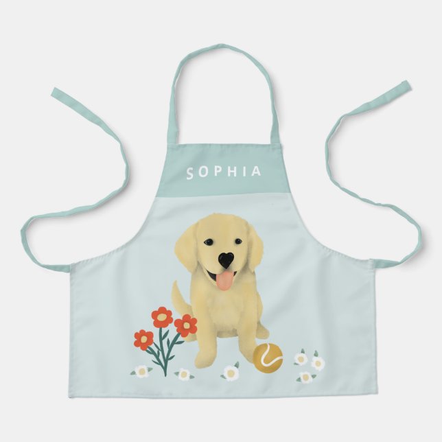 Mädchen Niedliche Welpen Hund Blumenkids Schürze (Vorderseite)