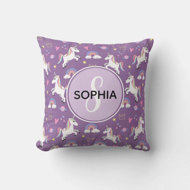 Mädchen Niedlichen Mit Monogramm Lila Einhorn Must Kissen (Vorderseite)