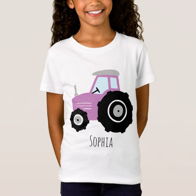 Mädchen Niedlicher Lila Zuchtschlepper Cartoon mit T-Shirt (Vorderseite)