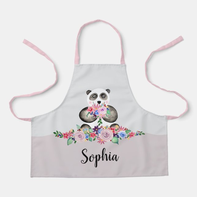 Mädchen Niedlicher Panda-Bär und Blume Kinder Schürze (Vorderseite)