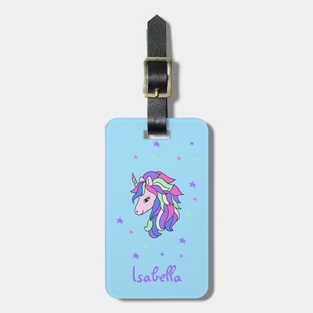 Mädchen Niedlicher Regenbogen Magisches Einhorn &  Gepäckanhänger (Vorderseite vertikal)