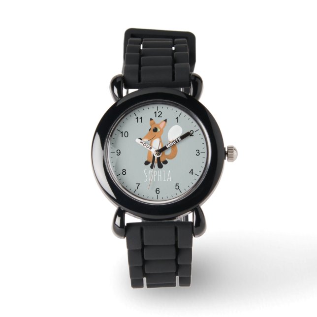 Mädchen Niedlicher Waldwald Fox und Name Kinder Armbanduhr (Vorderseite)