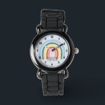 Mädchen Niedlicher Whimsical Rainbow Cartoon und N Armbanduhr<br><div class="desc">Diese wunderschöne niedliche Boho-Kinderuhr besticht durch einen bezaubernden Regenbogen-Cartoon. In diesem farbenfrohen Design können Sie auch Ihren Mädchennamen hinzufügen. Mit klaren,  leicht lesbaren Zahlen ist diese "erste" Uhr ideal für diejenigen,  die gerade erst mit dem Lernen beginnen. Das perfekte skurrile Design für Ihre Kleinen!</div>