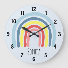 Mädchen Niedlicher Whimsical Rainbow Cartoon und N Große Wanduhr