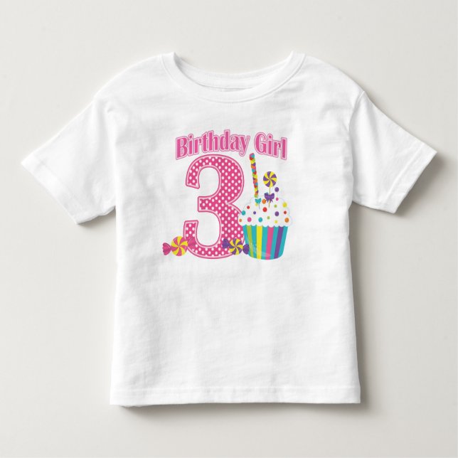 Mädchen Nummer 3 Cupcake Geburtstag T Shirt (Vorderseite)